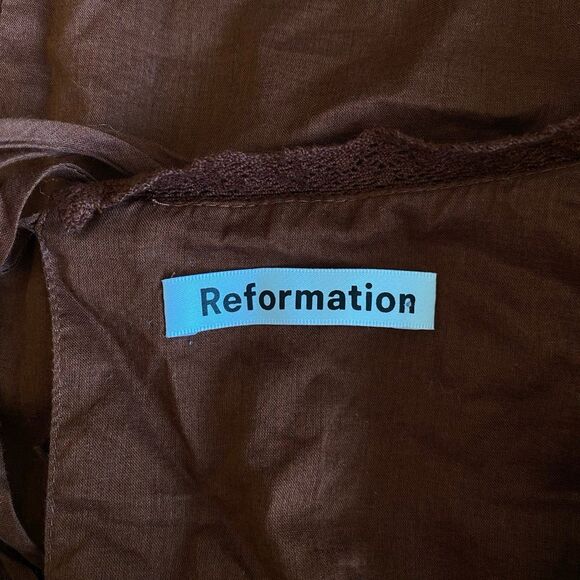 Reformation Bekkah Crocheted Lace-Trimmed Organic Cotton Midi Dress in Cinnamon - Picture 11 of 12